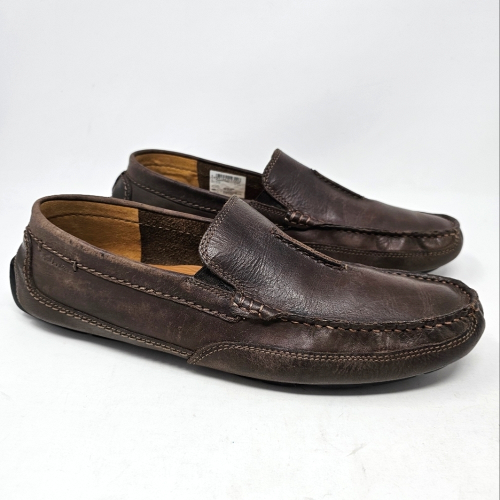 Clarks Ashmont Race Driving‎ Loafers Mens Size 10.5 Brown Leather Shoes Moccasin